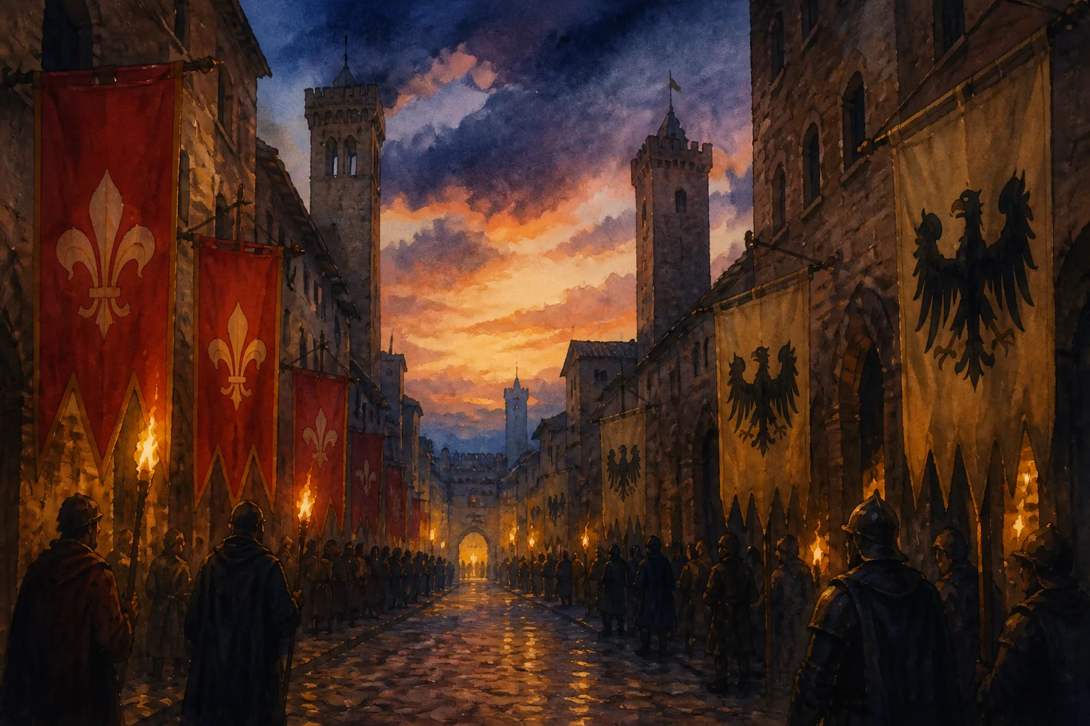 Medieval Florentine political conflict between Guelphs and Ghibellines that shaped Dantes exile