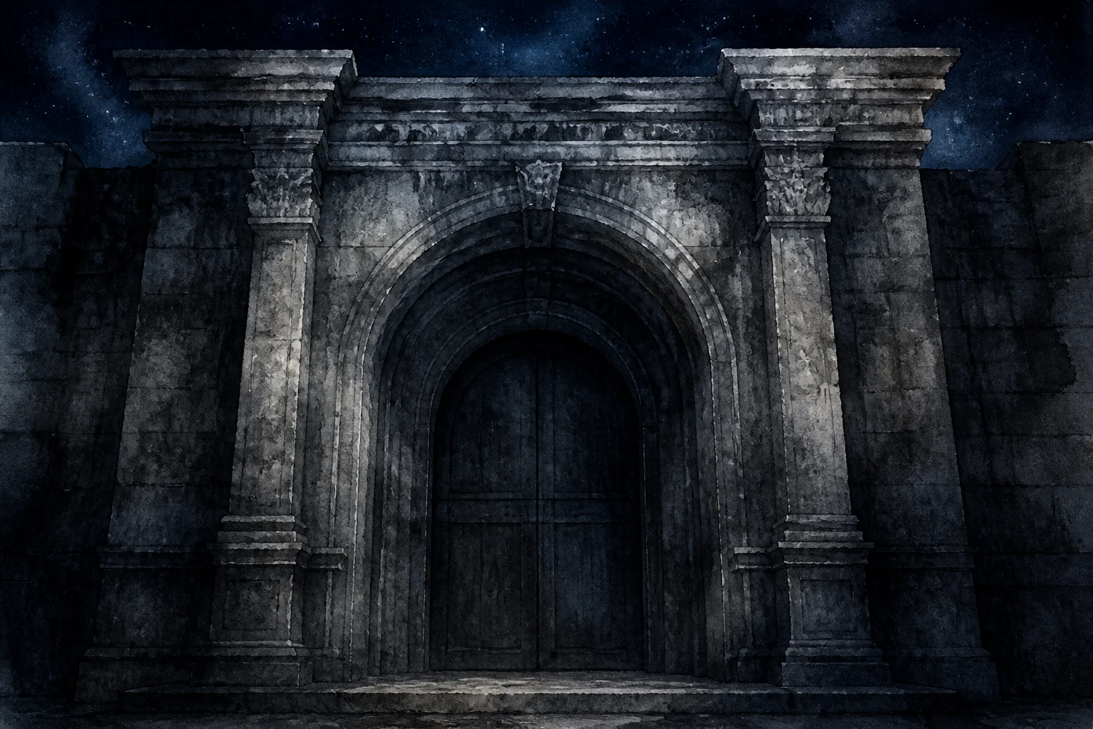 Ancient stone gate representing the eternal Gate of Hell from Dante Inferno Canto III se non etterne