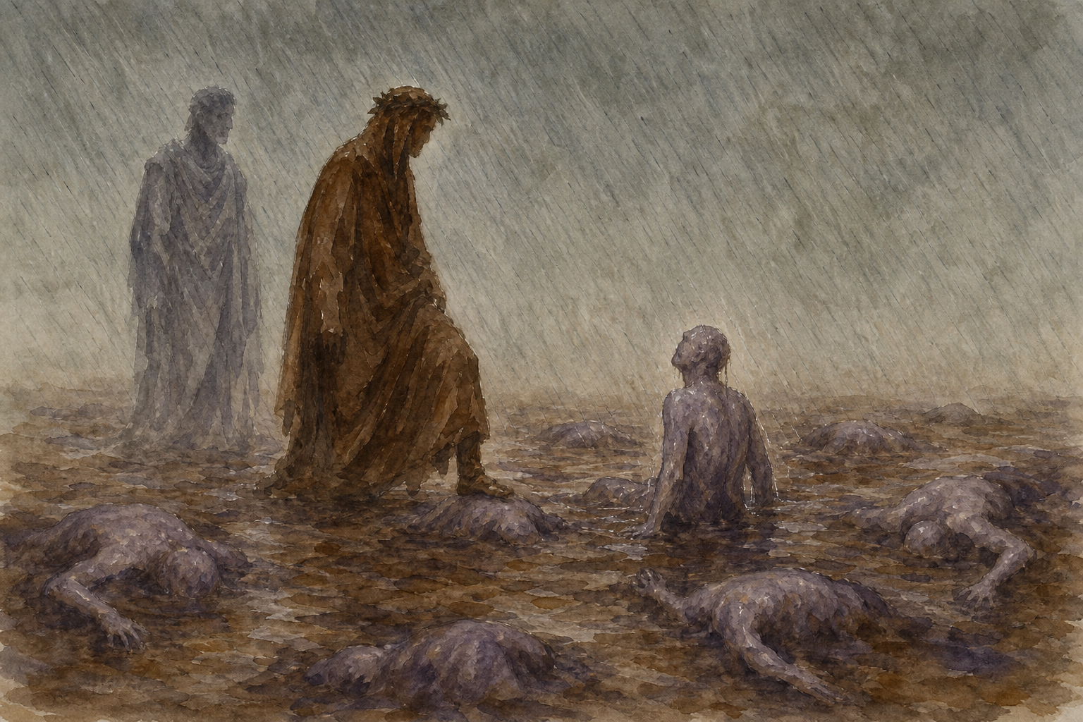 Ciacco Sits Up in the Rain  Inferno 6